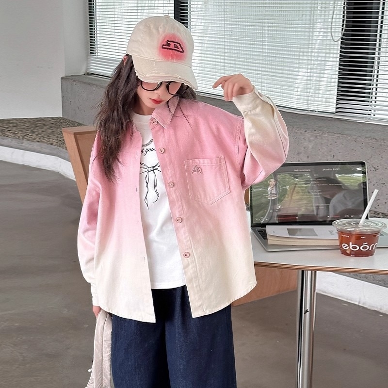 Dječja košulja-jakna za djevojčice, dugi rukav, jednostavan stil, proljeće-jesen 2025, poliester 50%