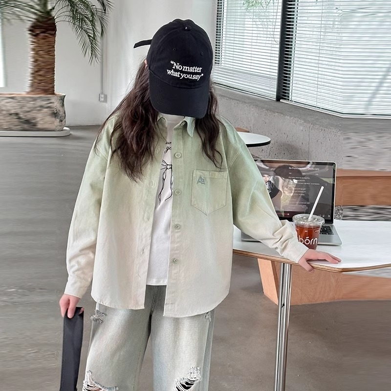 Dječja košulja-jakna za djevojčice, dugi rukav, jednostavan stil, proljeće-jesen 2025, poliester 50%