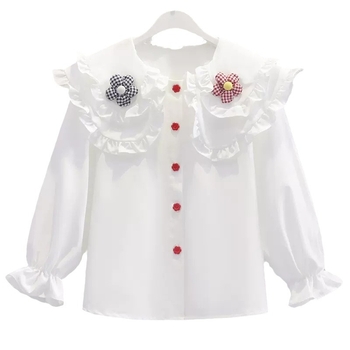 Dječja košulja za djevojčice s dugim rukavima, ovratnik tip lapel, cvjetni uzorak, poliester 85%, za uzrast 8+