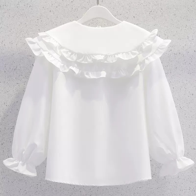 Dječja košulja za djevojčice s dugim rukavima, ovratnik tip lapel, cvjetni uzorak, poliester 85%, za uzrast 8+