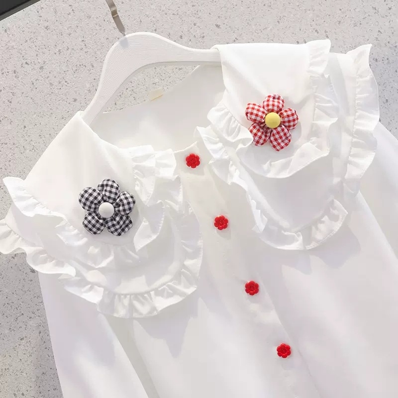 Dječja košulja za djevojčice s dugim rukavima, ovratnik tip lapel, cvjetni uzorak, poliester 85%, za uzrast 8+