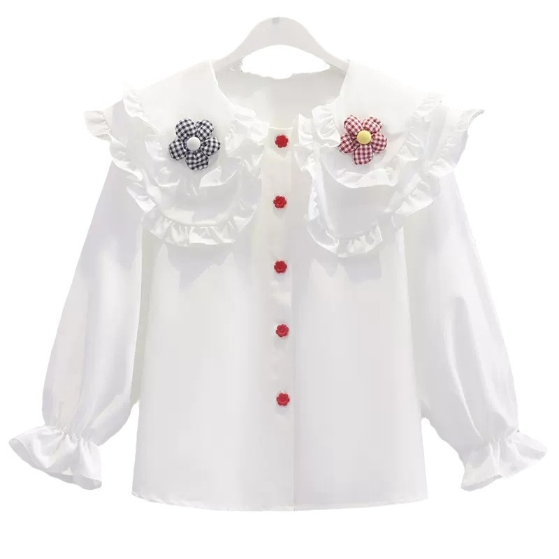 Dječja košulja za djevojčice s dugim rukavima, ovratnik tip lapel, cvjetni uzorak, poliester 85%, za uzrast 8+