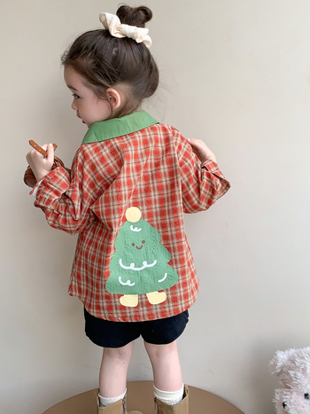 Bluza pentru copii, stil coreean, model în carouri, guler pătrat, mâneci lungi, 90% bumbac, potrivită pentru primăvară și toamnă, lansare toamnă 2025