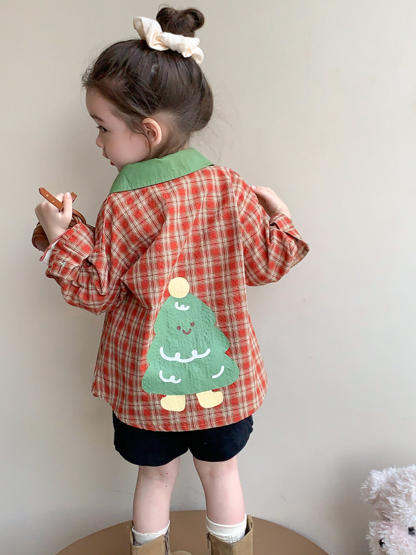 Bluza pentru copii, stil coreean, model în carouri, guler pătrat, mâneci lungi, 90% bumbac, potrivită pentru primăvară și toamnă, lansare toamnă 2025