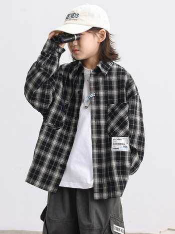 Muška košulja s reverom, dugi rukavi, 99% pamuk, karirani uzorak, za 8+ godina