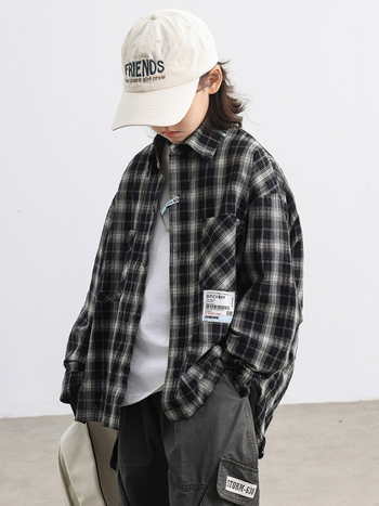 Muška košulja s reverom, dugi rukavi, 99% pamuk, karirani uzorak, za 8+ godina