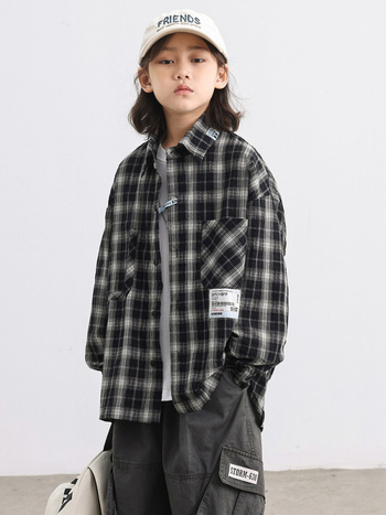 Muška košulja s reverom, dugi rukavi, 99% pamuk, karirani uzorak, za 8+ godina