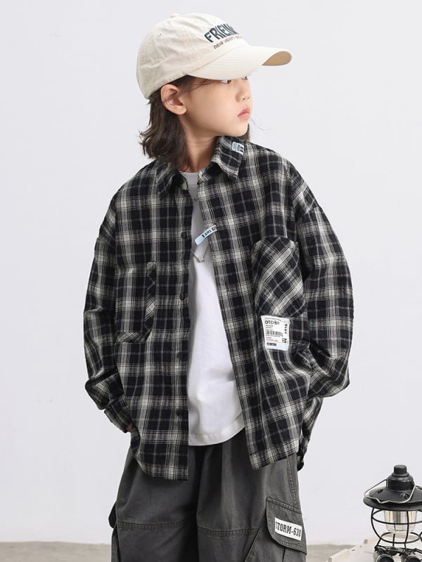 Muška košulja s reverom, dugi rukavi, 99% pamuk, karirani uzorak, za 8+ godina