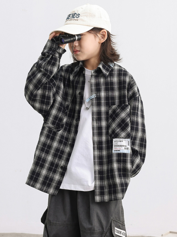 Muška košulja s reverom, dugi rukavi, 99% pamuk, karirani uzorak, za 8+ godina