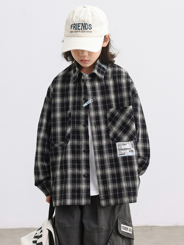 Muška košulja s reverom, dugi rukavi, 99% pamuk, karirani uzorak, za 8+ godina