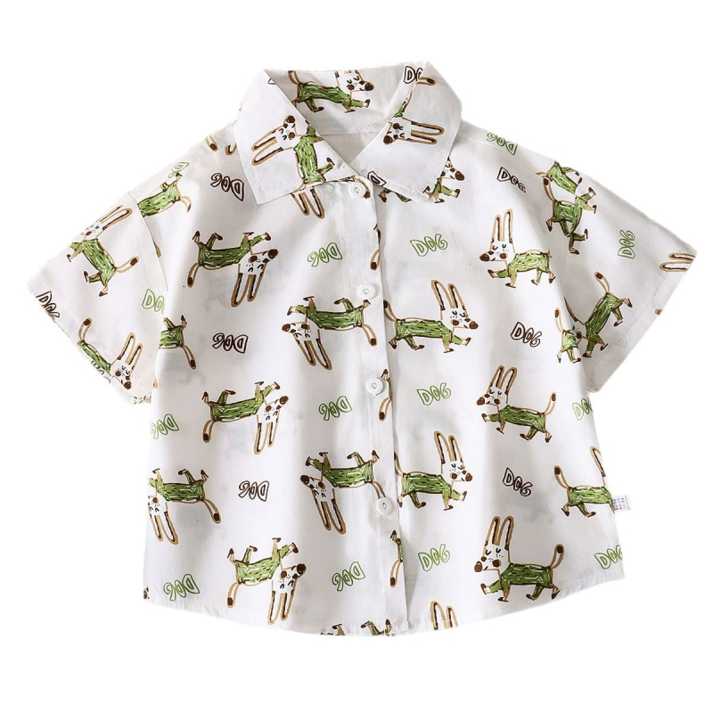Happy Rabbit Dječja pamučna košulja s ovratnikom u stilu lapel, kratki rukavi, ljeto, životinjski uzorak