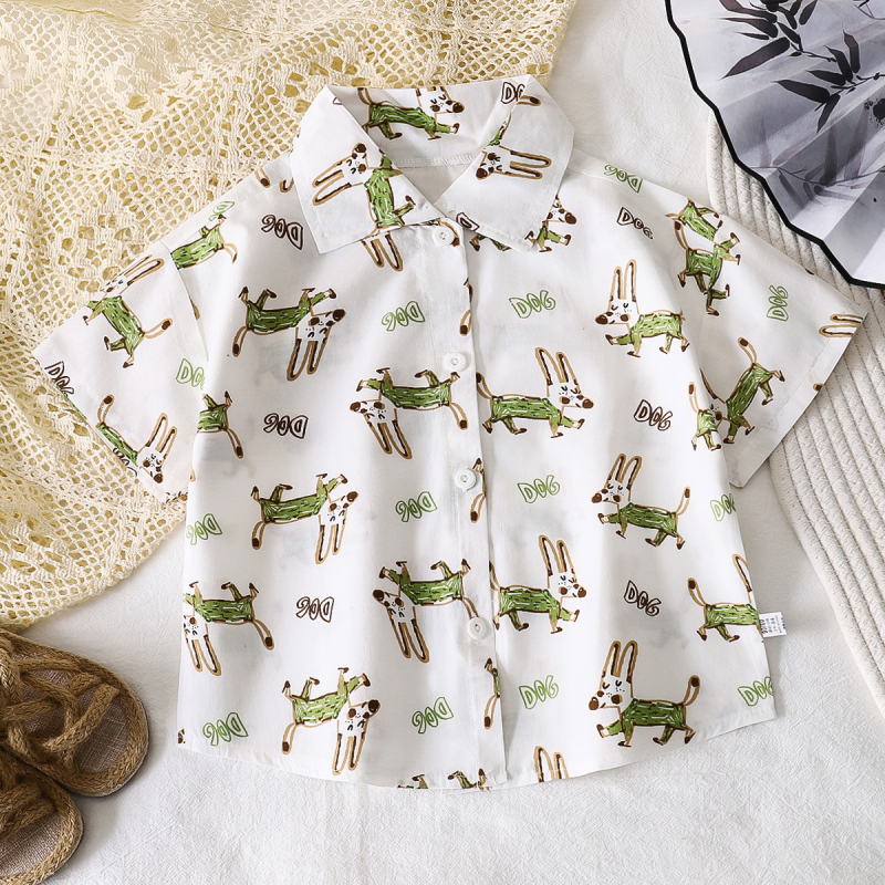 Happy Rabbit Dječja pamučna košulja s ovratnikom u stilu lapel, kratki rukavi, ljeto, životinjski uzorak
