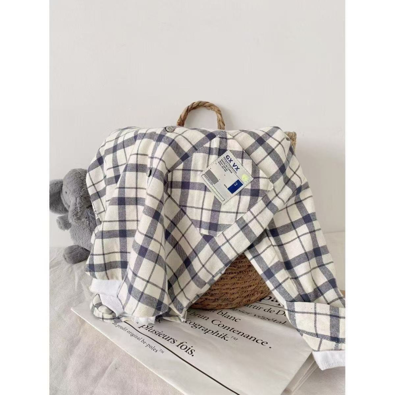 Dječja košulja, karirani uzorak, ovratnik s reverom (lapel), dugi rukavi, 50/50 pamuk-poliester mješavina, jesen, za djecu 3–8 godina