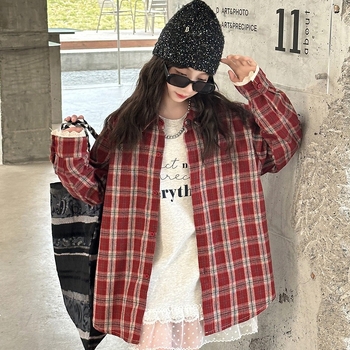 Xinrong dječja košulja za djevojčice – karirani uzorak, duge rukave, ovratnik s reverom, pamuk 70%, ležerni stil