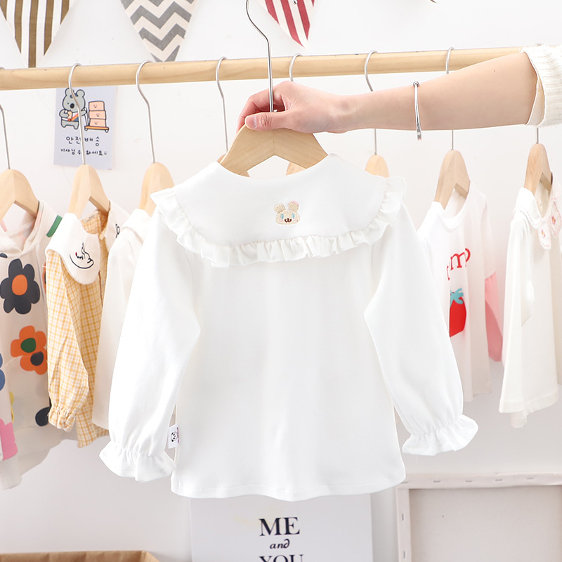 Djevojačka košulja s dugim rukavima, pamuk, korejski stil, okrugli izrez, karikatura uzorak, za uzrast 1–3 godine, proljeće i jesen