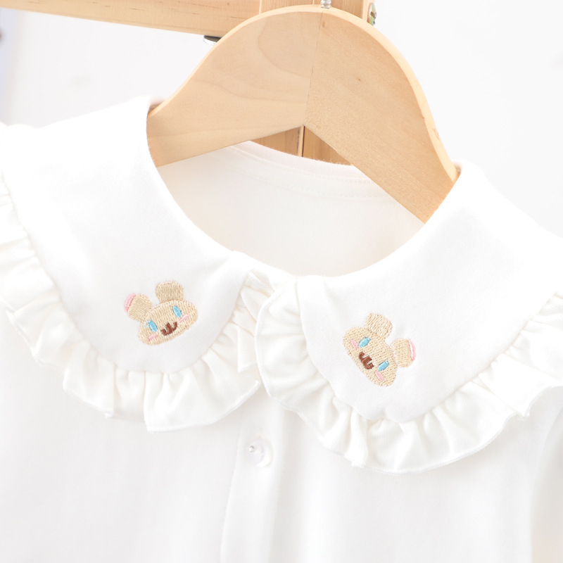 Djevojačka košulja s dugim rukavima, pamuk, korejski stil, okrugli izrez, karikatura uzorak, za uzrast 1–3 godine, proljeće i jesen