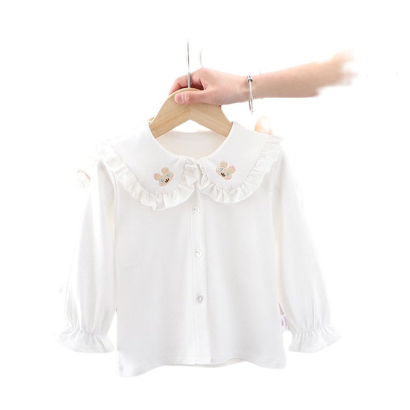 Djevojačka košulja s dugim rukavima, pamuk, korejski stil, okrugli izrez, karikatura uzorak, za uzrast 1–3 godine, proljeće i jesen