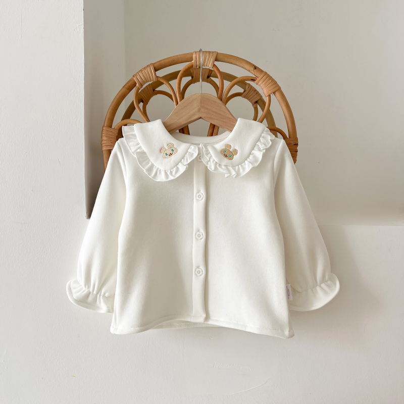 Djevojačka košulja s dugim rukavima, pamuk, korejski stil, okrugli izrez, karikatura uzorak, za uzrast 1–3 godine, proljeće i jesen