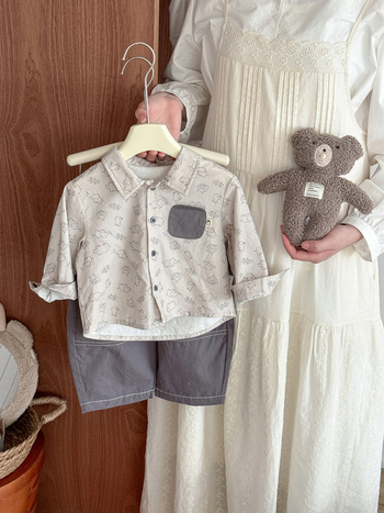 Dječja košulja za dječake s karikaturnim uzorkom, dugi rukavi, ovratnik Lapel, 100% pamuk, jesen