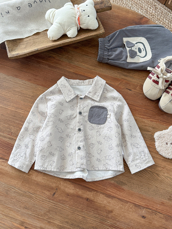 Dječja košulja za dječake s karikaturnim uzorkom, dugi rukavi, ovratnik Lapel, 100% pamuk, jesen