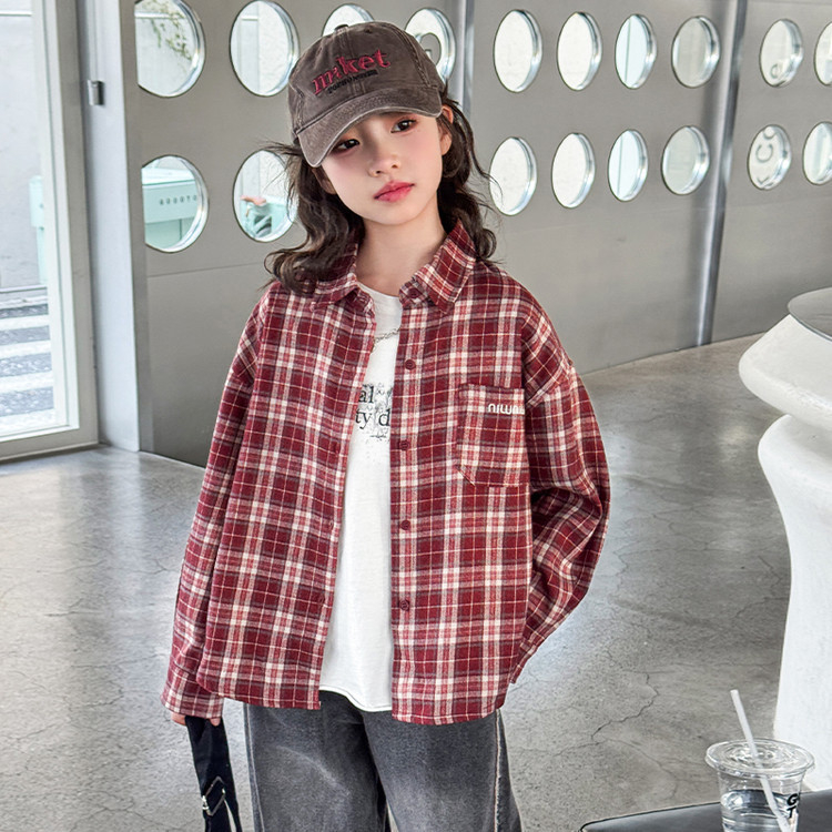 Dječja košulja, korejskog stila, karirani uzorak mreže, dugi rukav, 60% pamuka