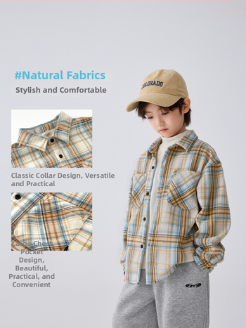 Dječja muška košulja, zimsku kariranu košulju od 100% pamuka, dugi rukav, japansko-korejski stil, zima 2025