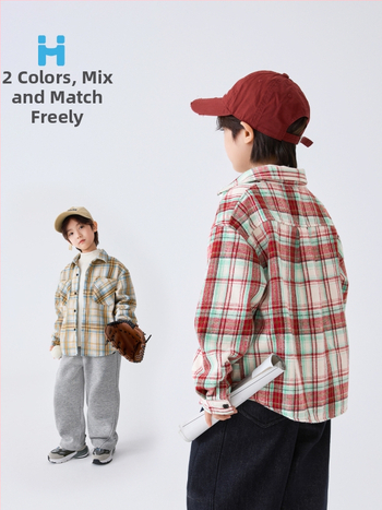 Dječja muška košulja, zimsku kariranu košulju od 100% pamuka, dugi rukav, japansko-korejski stil, zima 2025