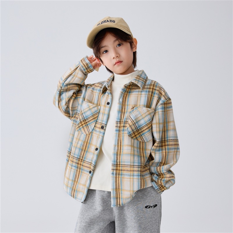 Dječja muška košulja, zimsku kariranu košulju od 100% pamuka, dugi rukav, japansko-korejski stil, zima 2025
