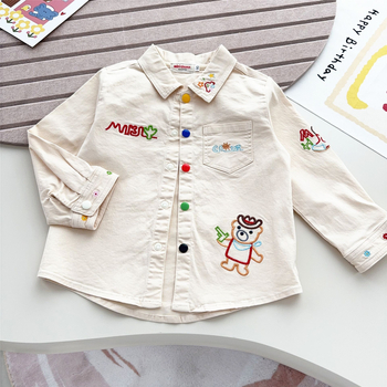 Košulja za djecu | Japanskog stila, rever ovratnik, dugi rukavi, 95% pamuk, 5% elastan, crtani uzorak