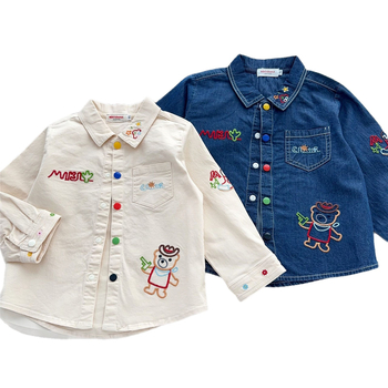 Košulja za djecu | Japanskog stila, rever ovratnik, dugi rukavi, 95% pamuk, 5% elastan, crtani uzorak