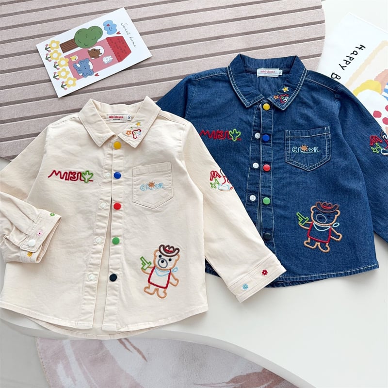 Košulja za djecu | Japanskog stila, rever ovratnik, dugi rukavi, 95% pamuk, 5% elastan, crtani uzorak