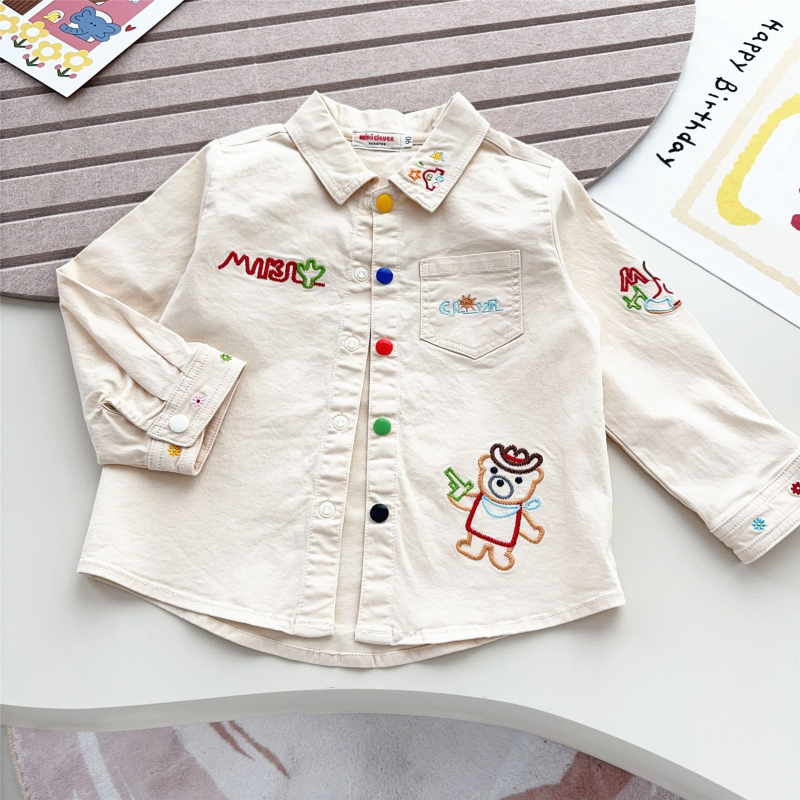 Košulja za djecu | Japanskog stila, rever ovratnik, dugi rukavi, 95% pamuk, 5% elastan, crtani uzorak