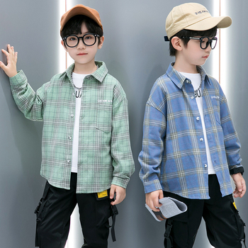 Dječja karirana košulja s dugačkim rukavima, rever ovratnik, 55% pamuk, ležerni stil, proljeće-jesen