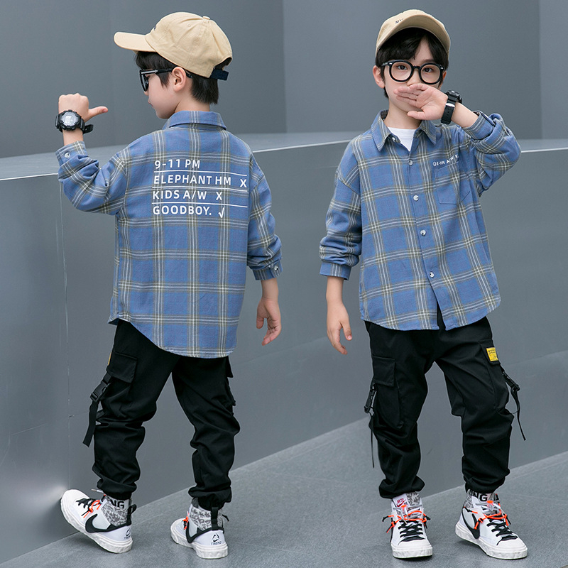 Dječja karirana košulja s dugačkim rukavima, rever ovratnik, 55% pamuk, ležerni stil, proljeće-jesen