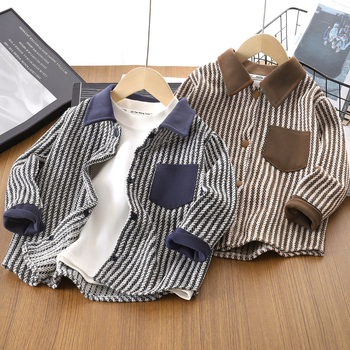 Dječja jesenja jakna za dječake, prugasta, dugi rukavi, vanjska jakna u stilu kardigana, jednoredno zatvaranje, ovratnik s klopom, 95% poliester