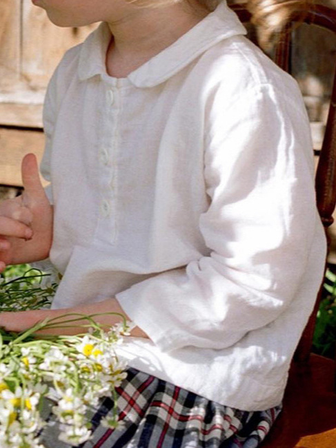 Dječja košulja za djevojčice s dugim rukavima, mješavina pamuka i lana, ovratnik lutke, šumski stil, za proljeće i jesen, 70% pamuka