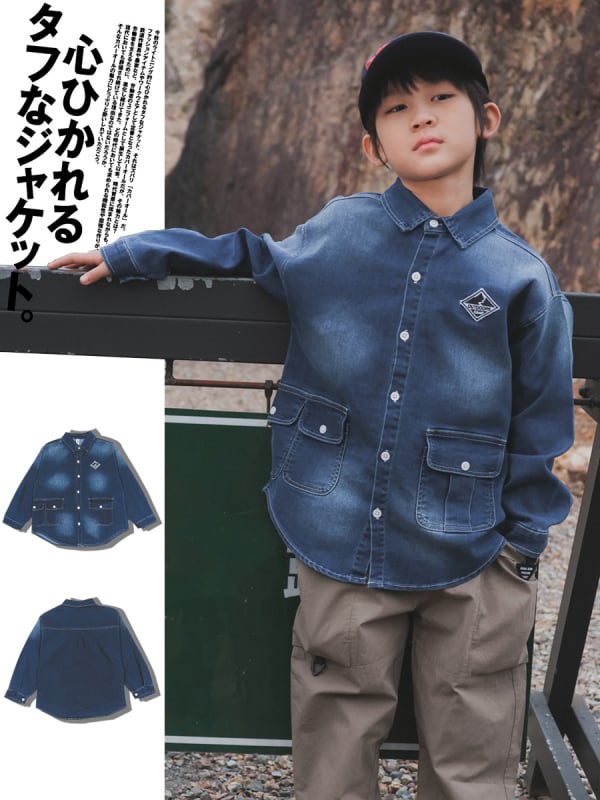 Dječja pamuk košulja s ovratnikom lapel, dugi rukavi, japanski stil, uzorak s slovima – proljeće 2025