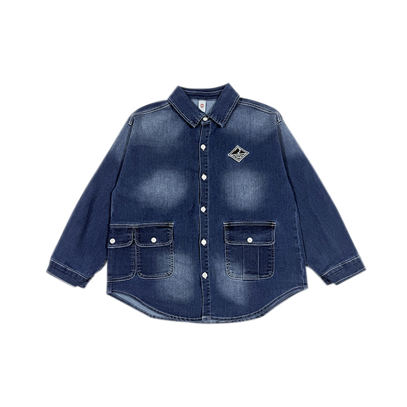 Dječja pamuk košulja s ovratnikom lapel, dugi rukavi, japanski stil, uzorak s slovima – proljeće 2025