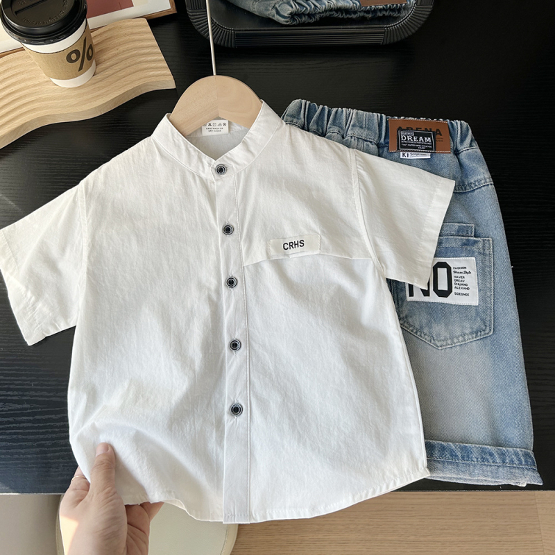 Dječja košulja, korejskog stila, pamuk, okrugli ovratnik, kratkih rukava