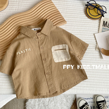 Dječja košulja s kratkim rukavima, korejskog stila, rever ovratnik, tkanina od mješavine pamuka 90%, meka obrada materijala, pogodna za djecu od 3 do 8 godina.