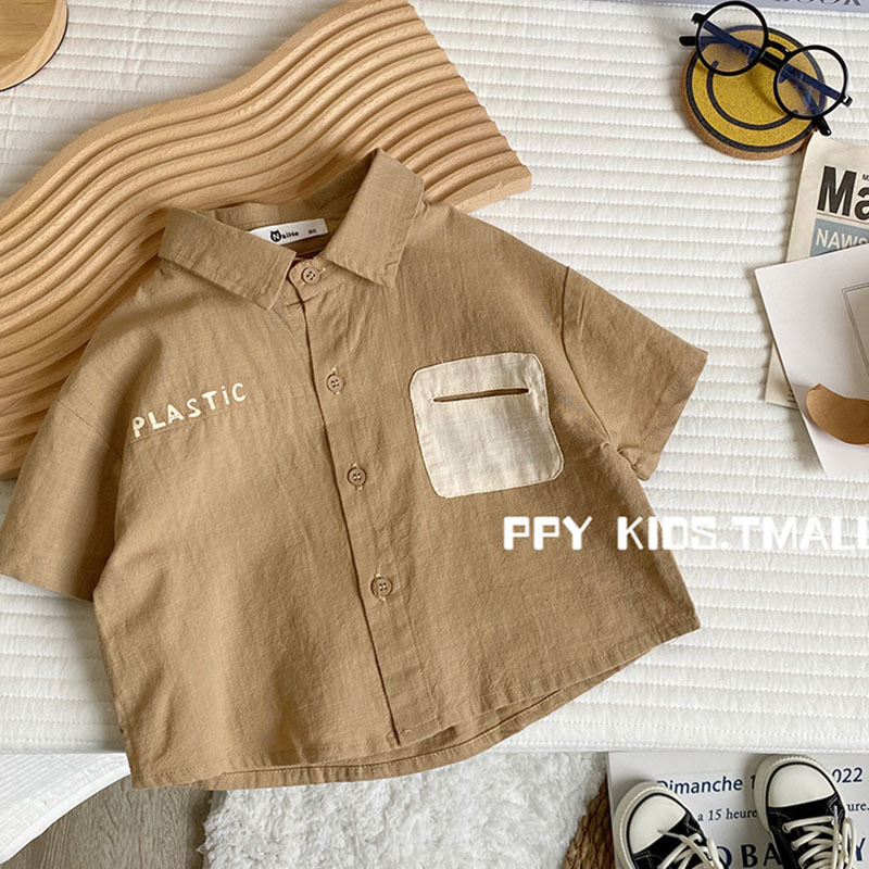Dječja košulja s kratkim rukavima, korejskog stila, rever ovratnik, tkanina od mješavine pamuka 90%, meka obrada materijala, pogodna za djecu od 3 do 8 godina.