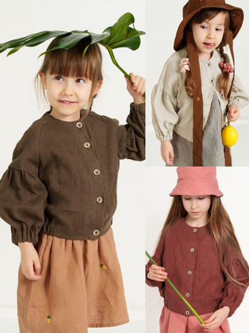 Dječji kardigan od ramie-lyocell smjese (60% ramie, 40% lyocell), mekan završetak, okrugli ovratnik, dugi rukavi, jednobojan