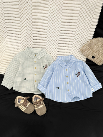 Korejski stil prugasta dječja polo majica, dugi rukav, ovratnik s reverom, poliester 55%, za djecu 1–3 godine, proljeće i jesen