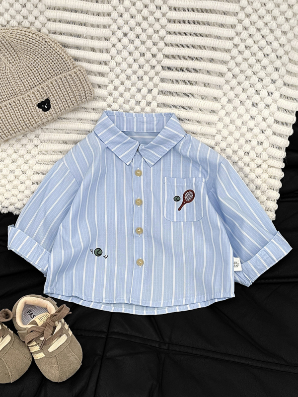 Korejski stil prugasta dječja polo majica, dugi rukav, ovratnik s reverom, poliester 55%, za djecu 1–3 godine, proljeće i jesen