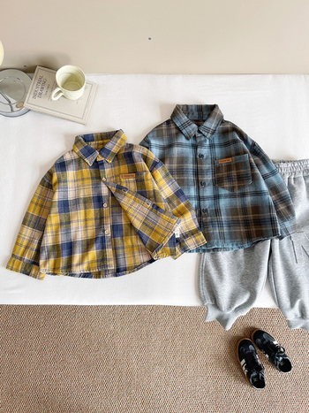 Dječja unisex košulja, korejskog stila, s uzorkom mreže i slova, duge rukave, 100% pamuk