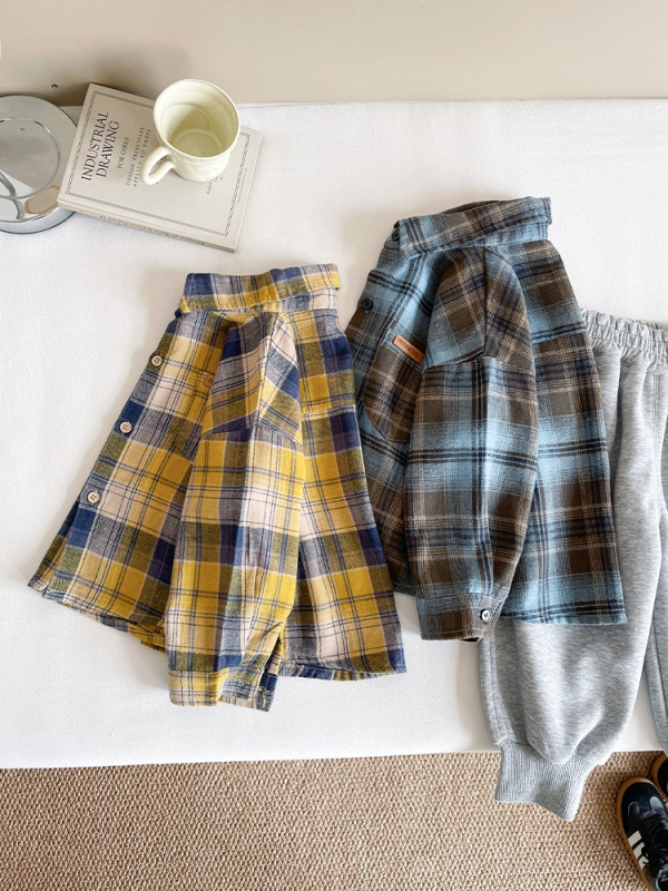 Dječja unisex košulja, korejskog stila, s uzorkom mreže i slova, duge rukave, 100% pamuk