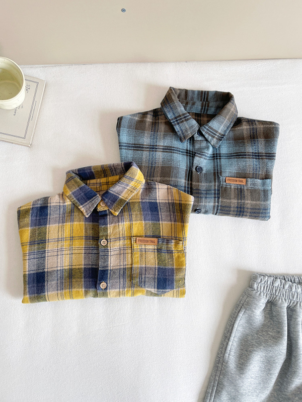 Dječja unisex košulja, korejskog stila, s uzorkom mreže i slova, duge rukave, 100% pamuk