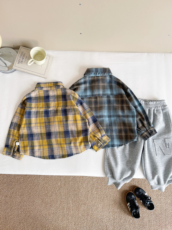 Dječja unisex košulja, korejskog stila, s uzorkom mreže i slova, duge rukave, 100% pamuk