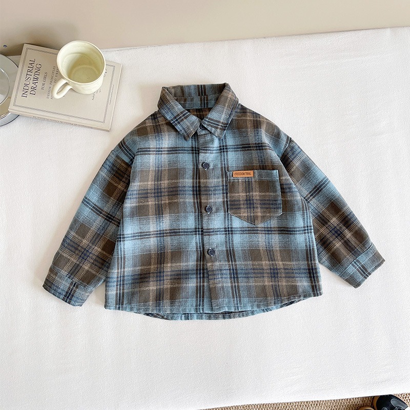 Dječja unisex košulja, korejskog stila, s uzorkom mreže i slova, duge rukave, 100% pamuk