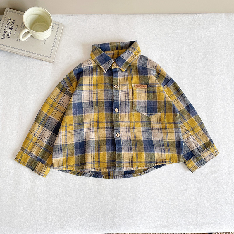 Dječja unisex košulja, korejskog stila, s uzorkom mreže i slova, duge rukave, 100% pamuk